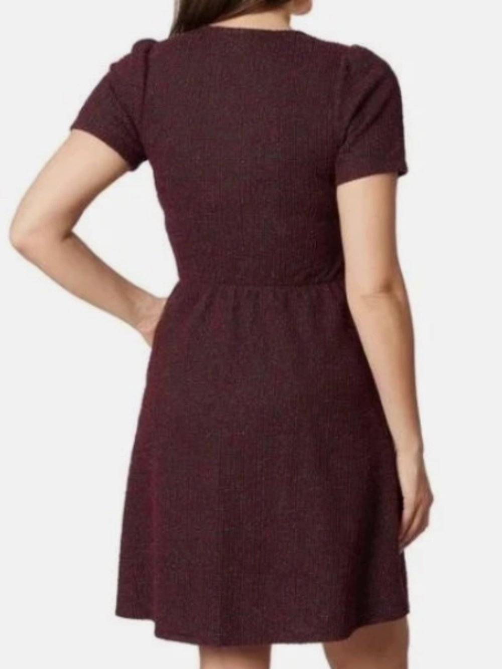 Draper James Womens Burgundy Short Sleeve Fit Flare Knit Dress - Picture 3 of 9